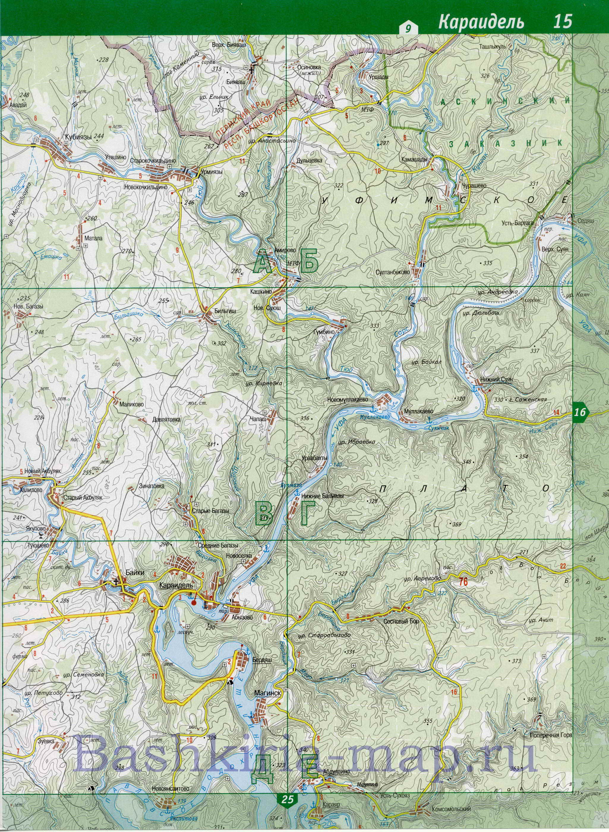 Карта Аскинского района Башкирии. Подробная топографическая карта Башкирии - Аскинский район, B1 - 