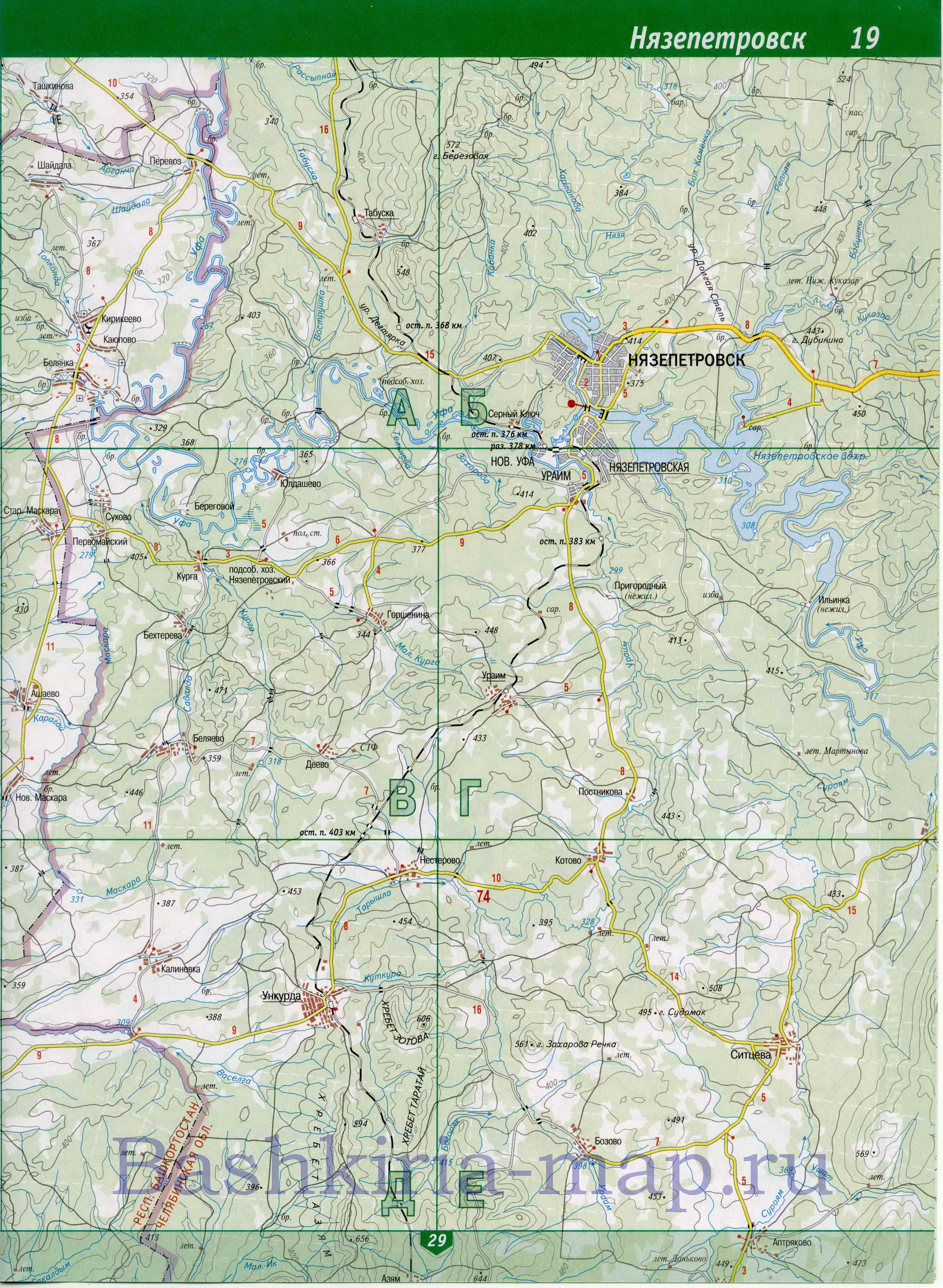 Карта Белокатайского района. Подробная топографическая карта Башкирской республики - Белокатайский р-он, B0 - 